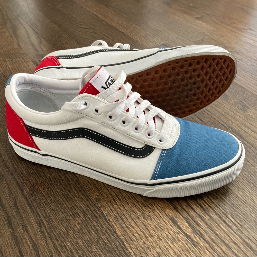 Vans Men's Old Skool Tricolor Sneakers - Red, Blue, White - 10.5